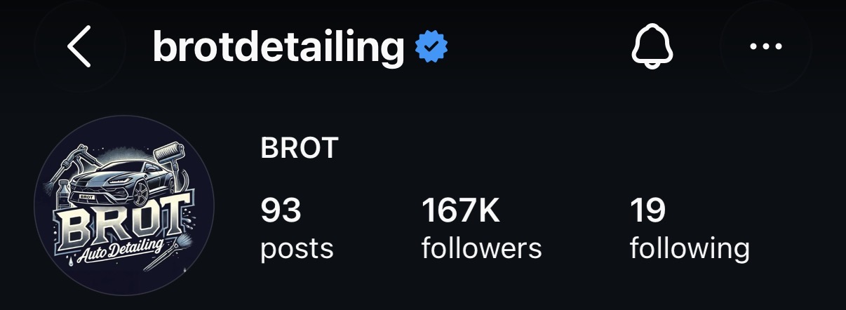 @brotdetailing verified Instagram profile — BROT Auto Detailing, 167K followers